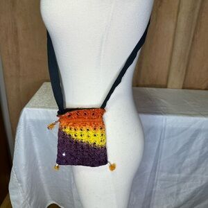 New Vibrant Purple, Orange and Yellow Mini Embroidered Fabric Bag